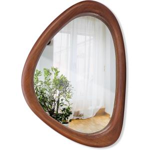 MAGFLERUM Irregular Wall Mirror, 15 * 10 inch Asymmetrical Wood Mirrors, Small Wall Mirror, Hanging Vertically and Horizontally. Mirrors for Wall Decor (Black Walnut)