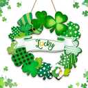 2 x St. Patrick's Day Shamrock Door Sign, 11.5" Shamrocks Welcome Sign For Front Door Spring Rustic For Happy St. Patrick's Day Party Front Door Wall Home Decorations with Rope Outdoor Indoor Decor