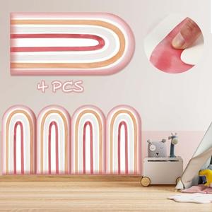 Jetec 4 Pcs 3D Anti Collision Wall Padding for Kids, Rainbow Headboard Peel and Stick Panels 23.62 x 11.81 Inch Boho Crib Wall Padding for Kids Nursery Playroom Bedroom Protection(Multicolor)