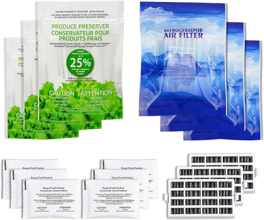 AMI PARTS W10311524 Air Filter &W10346771A Produce Preserver Replacement Compatible with Refrigerator(pack of 3 each)