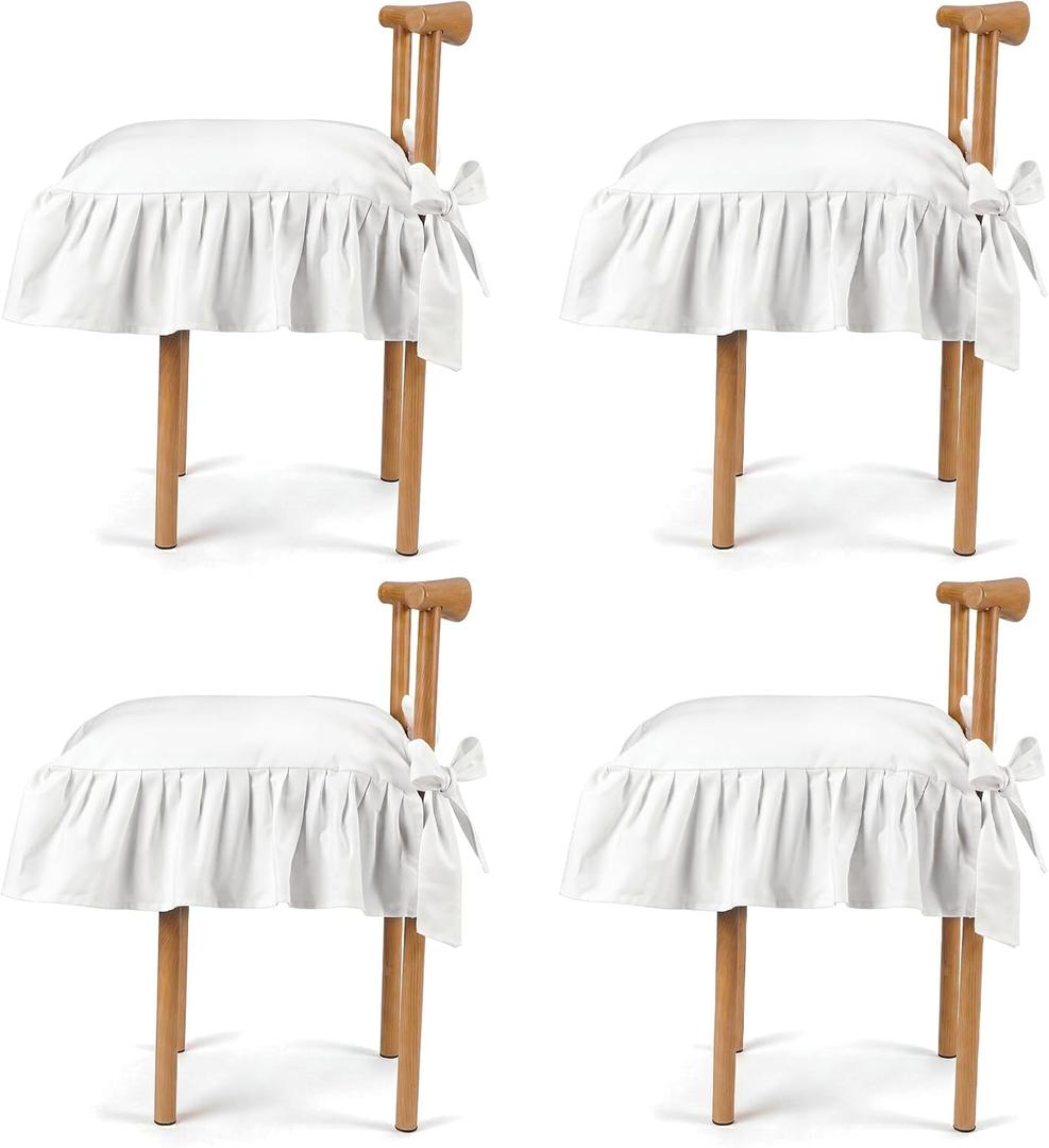 4 Pack Ruffled Chair Cushion Cover with Padded, White, Vintage, 17.7 x 17.7 inch