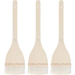 3 PCS 3 Inch Flat Hake Brushes, Soft Goat Hair Brush and Hake Paint Brush with Solid Wooden Handle, Hake Brushes Set for Watercolor Pottery Painting Arts