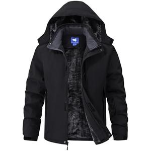 Aorga Mens Skiing Jackets Winter Waterproof Snow Jackets Fleece Lined Insulated Heavy Parka Jackets Coats with Hoode 3XL