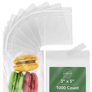 Seal Fresh Self Sealing Cellophane Bags - 3" x 5" (1000 Count) - Clear Plastic Resealable Cello Bag - Cellophane Treat Bags, Cookie Bags for Packaging, Candy bags, Cello Bags, Pastry Bags