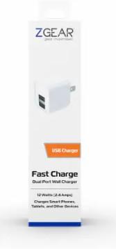 ZGear USB Charger Fast Charge Dual Port Wall Charger 12 Watts 2.4 Amps (White)
