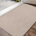 Color&Geometry Ultra-Thin Indoor Door Mat, 24"x36" Low-Profile Non-Slip Entryway Rug with Modern Geometric Texture, Washable Doormat for Indoor Entrance, Front Door, Khaki (Rolled-up NO Creases)