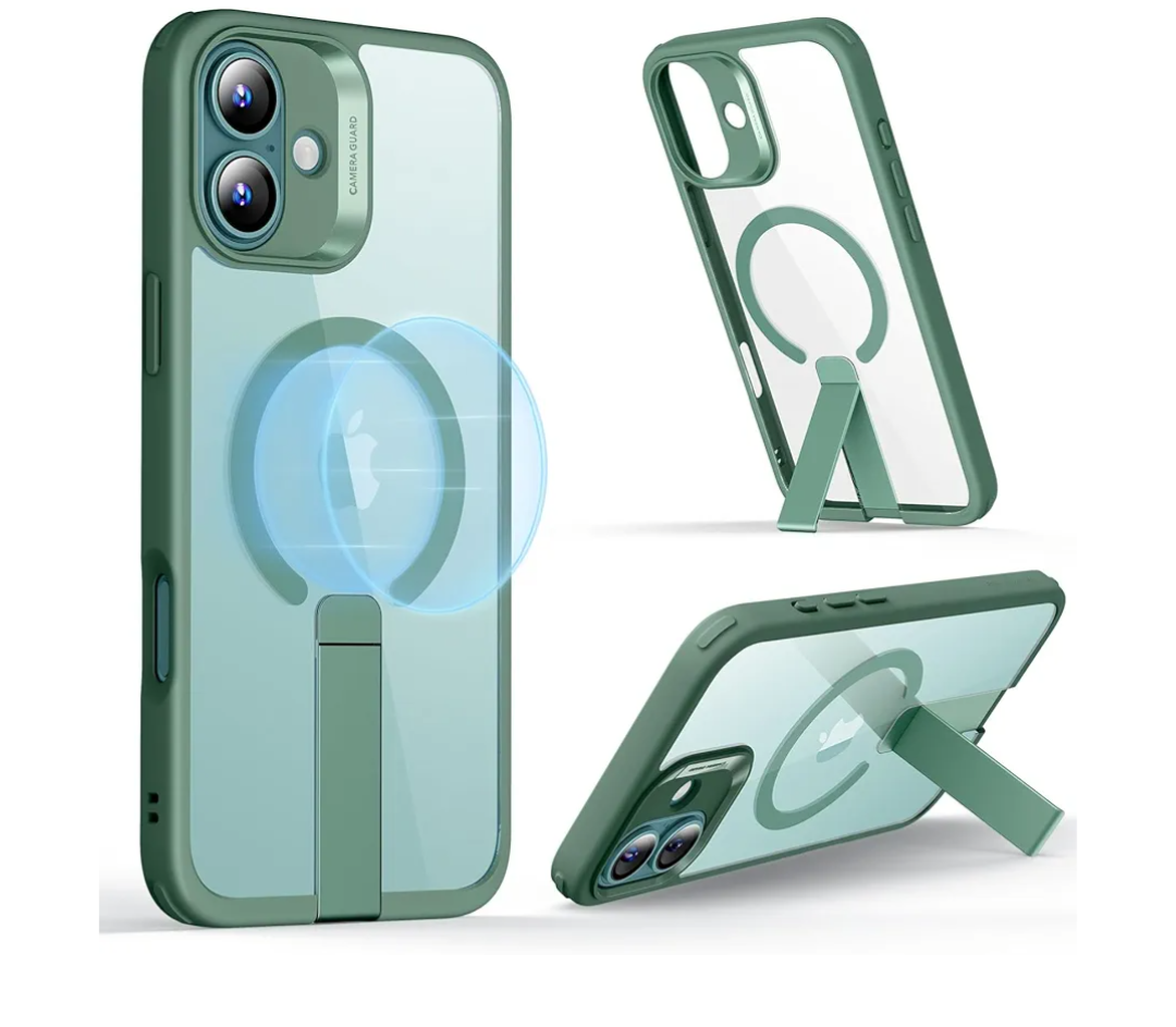 ESR for iPhone 16 Plus Case with Stand, Compatible with MagSafe, Magnetic Kickstand Case for iPhone 16 Plus, Military-Grade Protection Shockproof Case, Boost Series, Clear Green