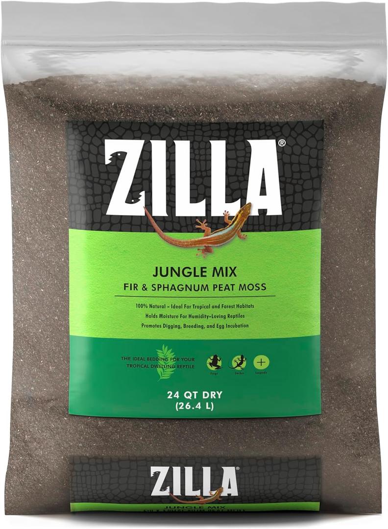 Zilla Pet Reptile Terrarium Substrate Bedding, Jungle Mix, for Frogs, Rainforest Geckos, Toads and Snakes, 24 Quart