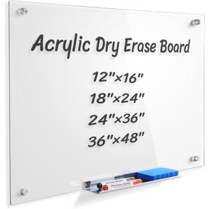 Acrylic Clear Non-Magnetic Dry Erase Board for Wall,White Board 24x 18, Frameless Dry Erase Board for Office, Classroom and Home/for Kids, Students, Adults.4560C