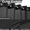 River Dream No Hook Slub Textured Shower Curtain with Snap-in PEVA Liner Set - 71" x 74"(72"), Hotel Style with See Through Top Window, Machine Washable & Water Repellent Fabric, Black, 71x74