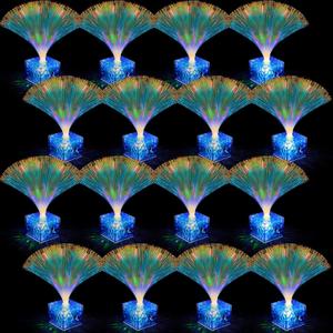 Amylove 16 Pcs Mini Fiber Optic Lamp Bulk Small LED Party Light Color Changing Table Centerpiece Decor for Glow in The Dark Favors Supplies Valentines Day Wedding Decorations(6 Inch,Blue)
