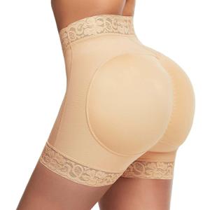Womens Shapewear Control Panties Butt Lifter Boyshort Lace Panties Underwear (Small, Beige Mid Thigh)