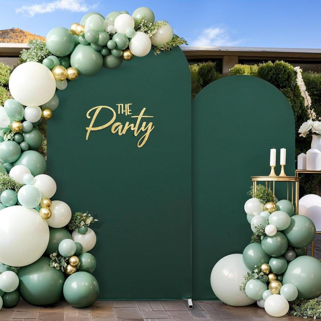 Set of 2 Hunter Green Arch Covers (6.6ft & 5ft) for Christmas Spandex Stretchy Fitted Arch Backdrop Cover Wrinkle-Free Round Top Chiara Arch Stand Cover for Wedding Birthday Party Banquet Backdrop