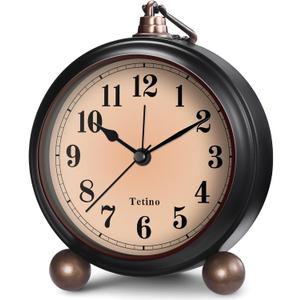 Analog Alarm Clock,Battery Powered Desk Clocks with Night Light,Silent Non Ticking,Retro Simply Design Alarm Clocks for Living Room, Bedroom, Bedside,Dormitory,Decor,Gift (Black)