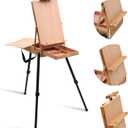 Falling in Art Light Weight French Style Field and Sketchebox Easel with Aluminum Tripod, Adjustable Beechwood Tripod Standing Easel with Drawer, Palette