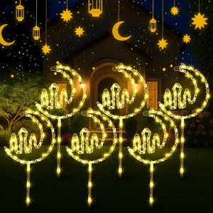 Aurelema 6 Pack Ramadan Mubarak Outdoor Decoration Lights Eid Outside Patio Pathway Landscape Lights Yard Stake Driveway Lawn Walkway Decoration Star Moon for Eid Mubarak Ramadan Party Favors Gifts