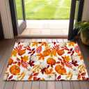 Front Door Mat,Autumn Leaves Indoor Outdoor Entrance Thanksgiving Pumpkin Welcome Doormats,Non-Slip Low Profile Entryway Mats for Porch Patio 17''x30''