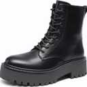 DREAM PAIRS Women's Platform Combat Ankle Boots Fashion Lace-up Short Booties with Lug Sole and Side Zipper (8, Black)
