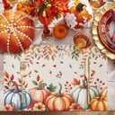 Fall Pumpkins Placemats Set of 4 Thanksgiving Orange Blue Green Leaves Linen Texture Washable Place Mats Non-Slip Heat Insulation Cotton Blend Table Mats for Kitchen Dining Party Decoration, 13"x19" (Sandy Brown Pumpkin)