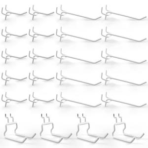 G.CORE 24-Pack Pegboard Hooks, 2" 4" Peg Board Tool Utility Hangers Fit 1/4" Pegboards, Heavy Duty Metal Shelving Brackets, Wall Organizers and Storage for Craft Room Garage Workbench Office (White)