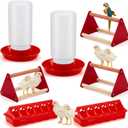 Patelai 7 Pcs Chick Feeder and Waterer Kit Feeding Supplies with Mini Perch Chicken Starter Kit for Coop and Brooder for Small Poultry Ducks Quail