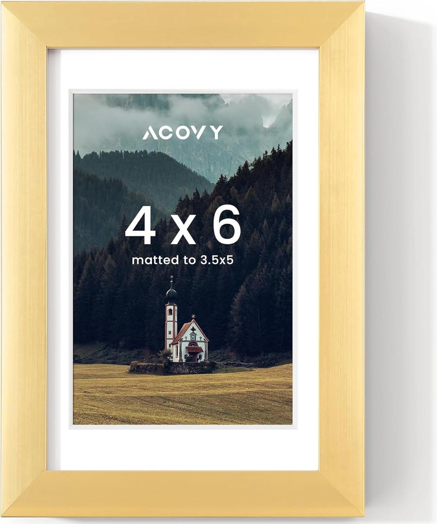 4x6 Picture Frame, 4x6 Frame Matted to 3.5x5, Photo Frame 4 x 6 with High Definition Plexiglass, 4x6 photo frame for Wall & Tabletop Display (Gold, 3 Pack)