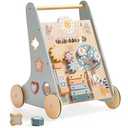 ROBOTIME Wooden Baby Walker for Boys, Modern Baby Push Walker, Activity Baby Walker Push Toys with Wheels, Sit to Stand Walker for Baby Learning to Walk