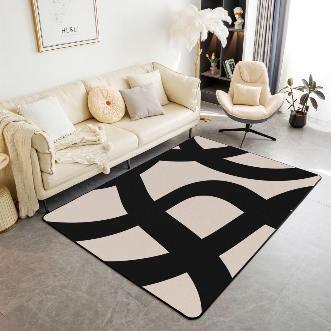 Black and Dark Tan Area Rug Area Rug 5x7 Modern Decorative Carpet Set for Kids Teens Adults Abstract Neutral Art Living Room Rugs Abstract Art Indoor Floor Mat Room Decorations (4'11" x 6'6" (Rectangular), Multi 16)