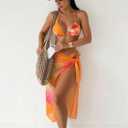 SISKIN 3 Piece Swimsuits for Women Beach Coverup Hawaiian Swimsuits for Women Floral Halter Tie Bikini (Orange, S)