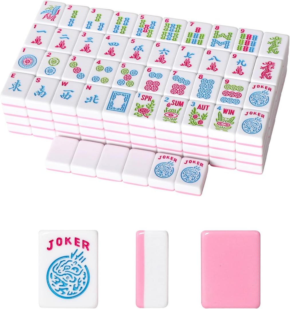 1.2American Mahjong Tile Set, 166 Mahjong Game Set with Pink Color (Tiles Only, No Racks and Other Accessories