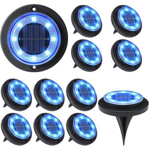 Flacchi Solar Lights Outdoor Waterproof - 2-in-1 Solar Powered Ground Lights Outdoor Solar Disk Light Landscape Light for Deck Step Patio Yard Pathway Walkway Driveway Garden (Blue, 12 Pack)