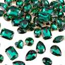 48PCS Emerald Crystal Sew On Rhinestones Gold Prong, Assorted 6 Large Shapes No Tiny Pieces, Sewing Gems for Costume Bags Shoes Jewelry Making