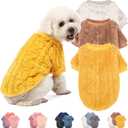 JAMPAYANG Dog Sweater, 3 Pack Dog Sweaters for Small Dogs or Cats, Girl or Boy, Warm Dog Clothes Shirt Coat for Winter Christmas (Beige, Coffee, Yellow, XX-Small)