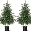 3FT Real Touch Cedar Topiary Trees for Front Porch Decor, Artificial Shrubs Faux Plants Potted UV Resistant Fake Greenery for Outdoor Indoor Door Garden Farmhouse Home Decoration (Set of 2)