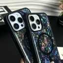 Seashell Magnetic Case for iPhone 14 Pro Compatible with Magsafe, Luxury Pearlescent Abalone Shell Pattern, Aesthetic Protective Phone Case Cover for iPhone 14 Pro, Black/Colorful