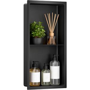 VELPAX No Tile Needed Shower Niche 13"X 25", Bathroom Wall Niche Double Shelves, Stainless Steel Shower Niche for Bathroom, Kitchens, Balconies
