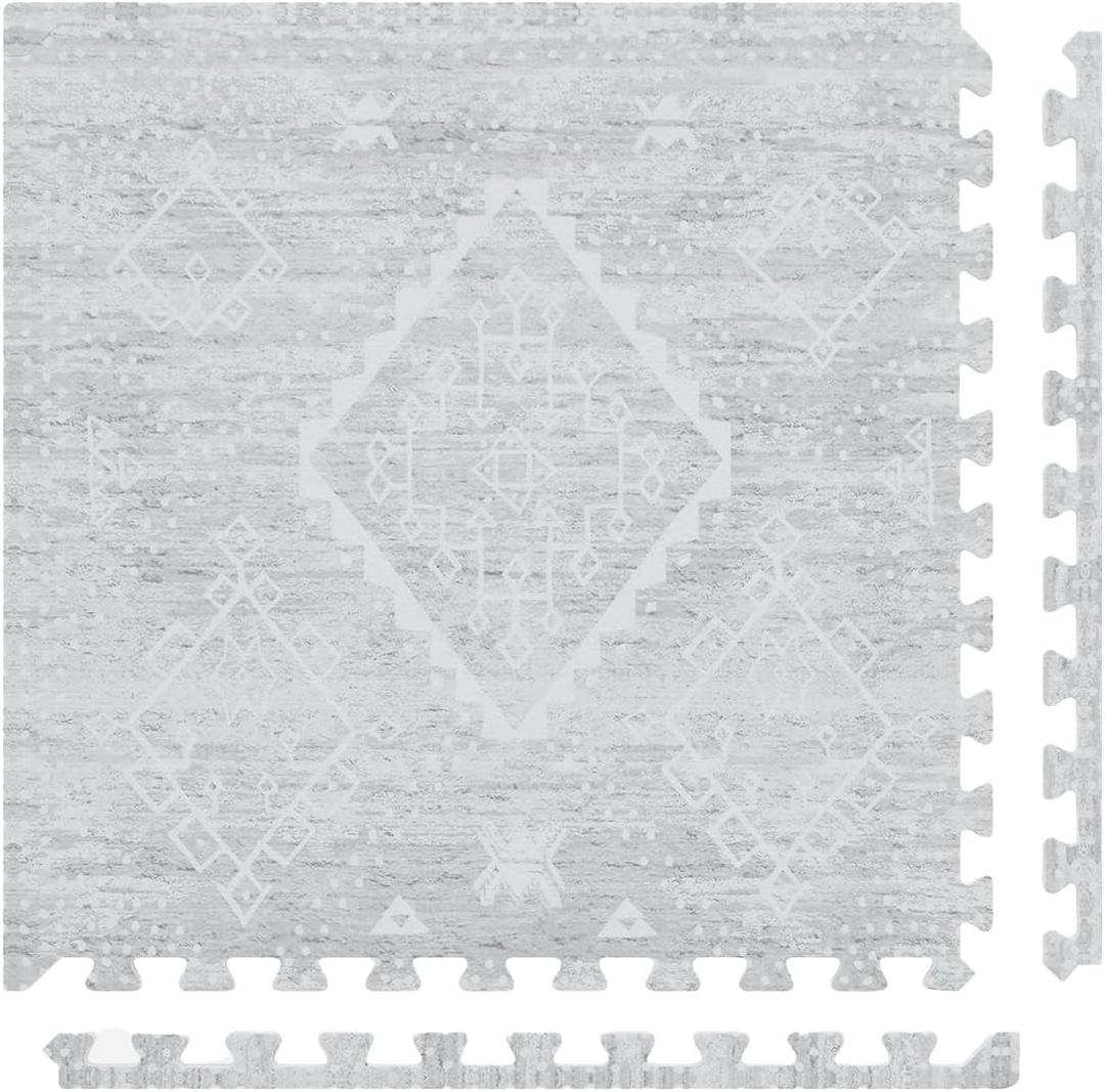 House of Noa Play Mat 4x6 Gray Ula Set of 6 Tiles Cushioned EVA Foam Play Mat for Floor, Soft Interlocking Mats for Hard Floors