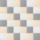 ProSource Foam Puzzle Floor Play Mat for Kids and Babies with Solid Colors, 36 or 16 Interlocking Tiles with Borders, White/Grey/Beige