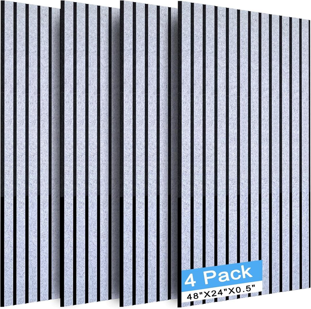 Large Acoustic Panels, 48"X24"X0.4" Sound Proof Foam Panels for Walls, Sound Dampening Panels, Soundproof Wall Panels for Home Studio&Office Decor. (Silver gray+black, 4 Pack)
