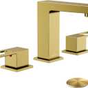 HURRAN 8 Inch Widespread Bathroom Faucet 3 Hole Brushed Gold-2 Handle Square Bathroom Sink Faucet with Pop-Up Drain & Supply Lines, Lead-Free SUS 304 Stainless Steel for 6-12" Vanity Sink Remodel