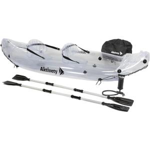 Inflatable Clear Kayak 2 Person Adult  Transparent Tandem Crystal Kayaks with See Through Bottom  Blow Up Heavy Duty Canoe Boat for River, Pool  2 Paddlers Set Included