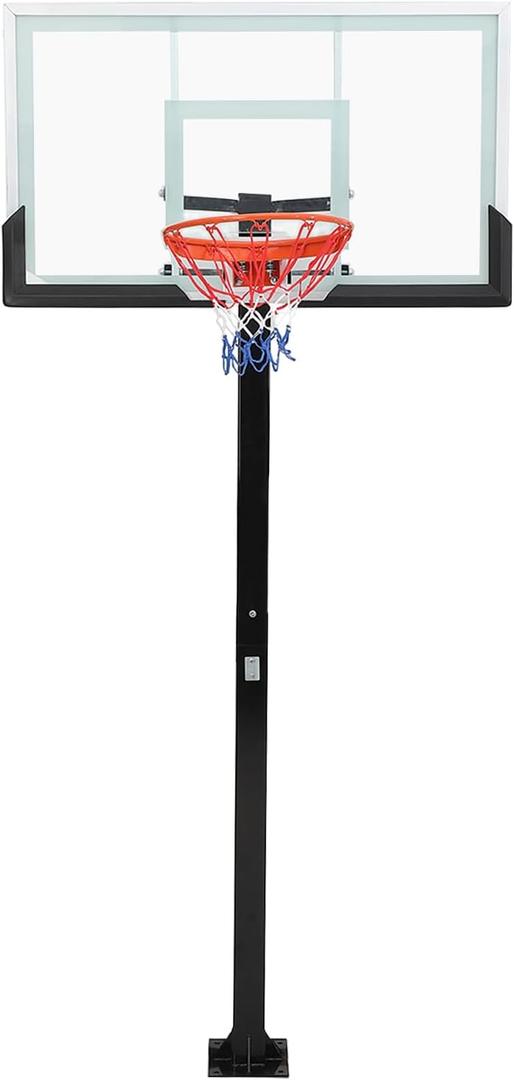 GarveeTech In Ground Basketball System Outdoor, 8-10 ft Quick Adjustable Basketball Hoop Goal with 55 in Shatterproof Tempered Glass Backboard