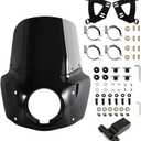 FATECIM Motorcycle 5.75" Headlight Fairing with 13" Black Windshield Windscreen & 48-58mm Mounting Kit Headlight Extension Block For Harley 2018 2019 2020 2021 2022 Softail FXBB Street Bob