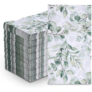 100Pcs Disposable Greenery Guest Napkins Paper Disposable Hand Towels Green Leaves Decorative Paper Dinner Hand Napkin for Bathroom Baby Shower Party Supplies Table Decor