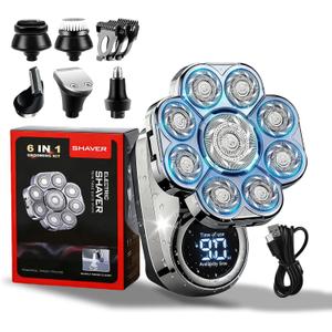 9.0 Ultra Shaver, 2026 New Head Shavers for Bald Men, 6-in-1 Electric Razor with 9D Floating Blade Heads, Intelligent LED Display, IPX7 Waterproof Wet Dry Shaving for Home Travel Use (Silver)