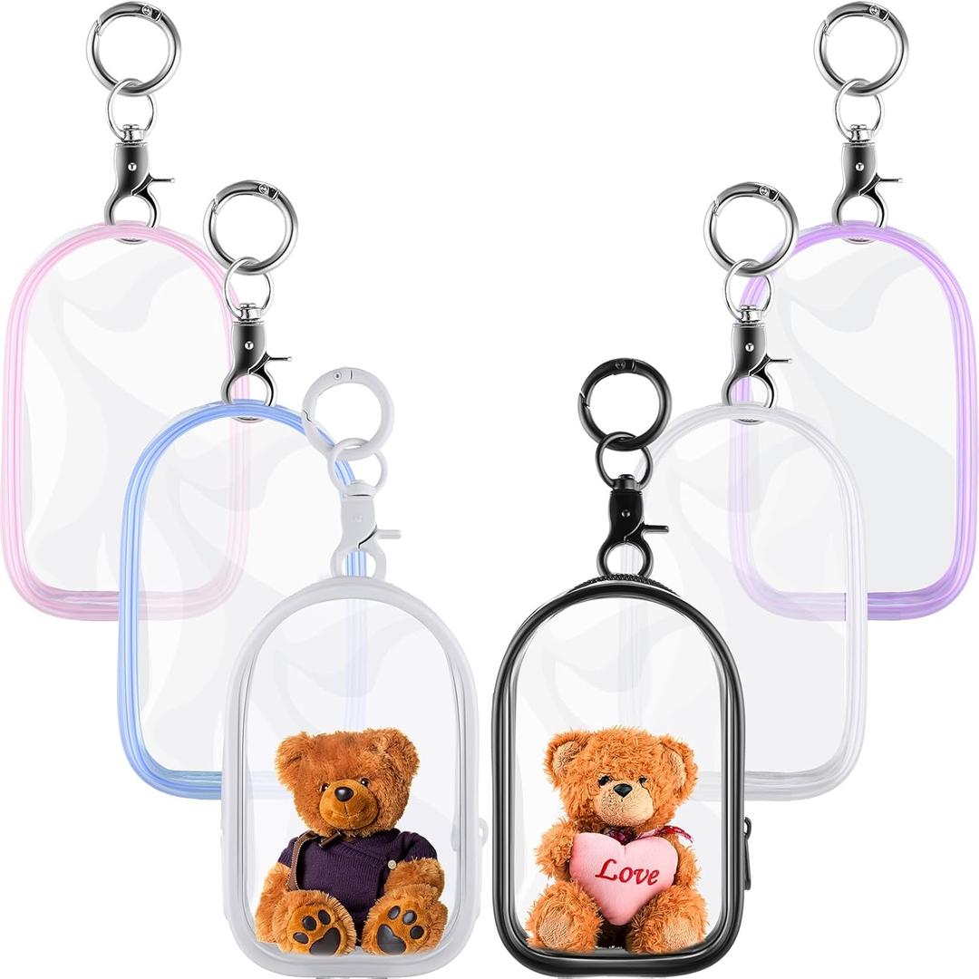 Harloon 6 Pcs Clear Figure Display Bag with Keychain for Doll Zipper Clear Pouch Keychain Display Case Portable Hanging Blind Bag Small Doll Storage Box Gift for Friend 2.5 x 4 Inch(Door Shape)