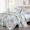 Chezmoi Collection Abbi 3-Piece Shabby Chic Bedding Oversized King Quilt Set Pre-Washed Cotton Floral Coverlet Bedspread Ruffled Patchwork Quilt, Oversized King Size