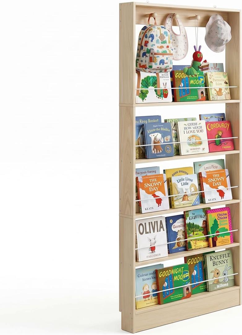 Behind The Door Bookshelf Kids,Wooden Behind Door Bookcase 5-Tier 31.5'', 31.5''Lx3.94''Dx71.85''H