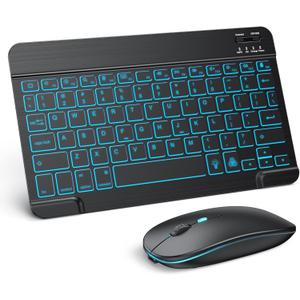 TECURS Bluetooth Keyboard and Mouse Combo for iPad - Rechargeable Wireless Keyboard & Mouse with 7-Color Backlit Compatible with iPad 10th/9th/8th Gen, iPad Pro/Air/Mini, iPhone15/14/13 Pro, Black