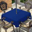 LUSHVIDA Square Outdoor Tablecloth with Umbrella Hole and Zipper, 54x54 Inch Blue, Washable Waterproof Table Cloth Spill Proof Wrinkle Free Table Cover for Patio Spring Summer Picnic BBQS